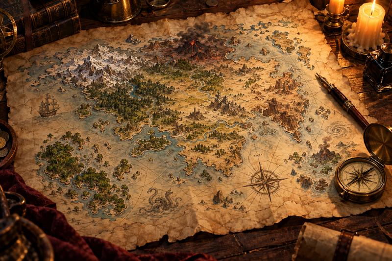 Comece pelo vilarejo inicial e deixe o mapa crescer conforme os jogadores exploram